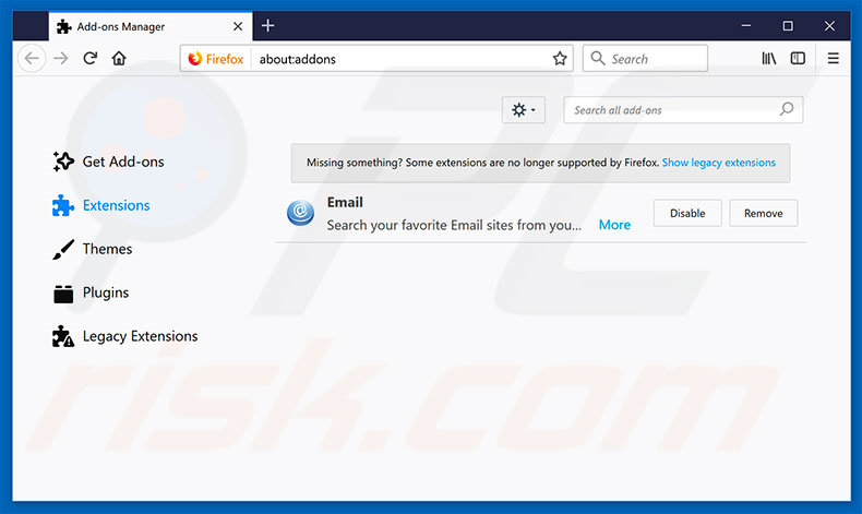 Removing search.searchemaile.com related Mozilla Firefox extensions