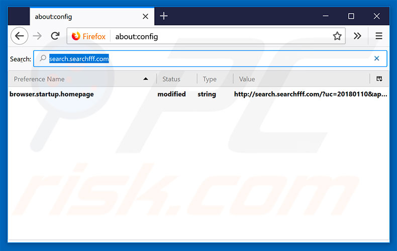 Removing search.searchfff.com from Mozilla Firefox default search engine