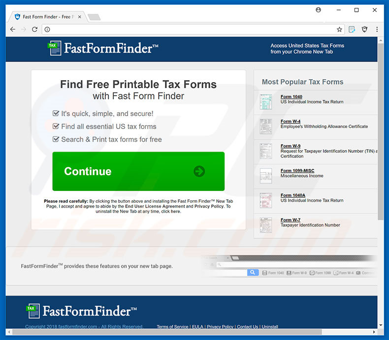 Website used to promote Fast Forms Finder browser hijacker