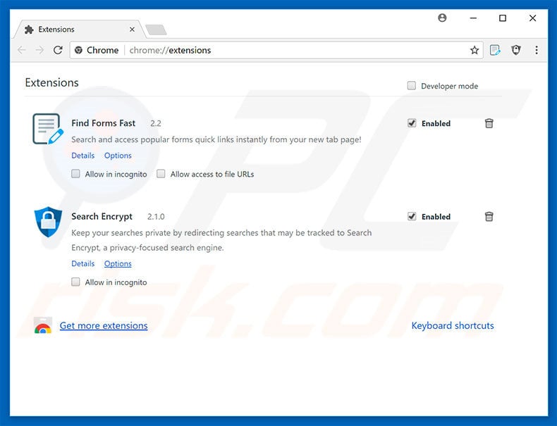 Removing search.dsearchm3f2.com related Google Chrome extensions