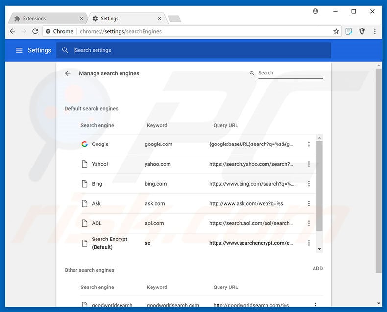 Removing search.dsearchm3f2.com from Google Chrome default search engine