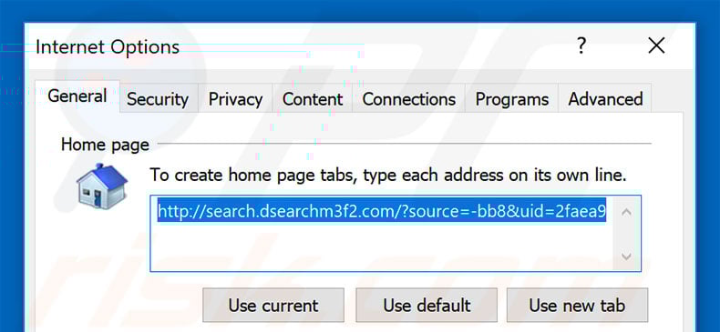 Removing search.dsearchm3f2.com from Internet Explorer homepage