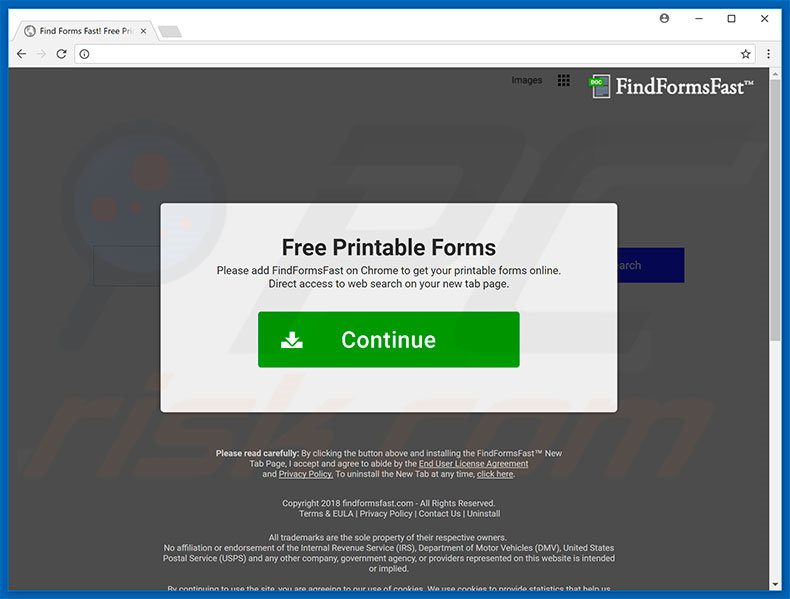 Website used to promote Find Forms Fast browser hijacker