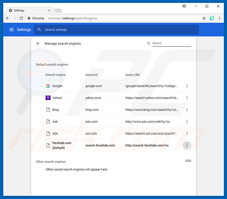 Removing search.freshtab.net from Google Chrome default search engine