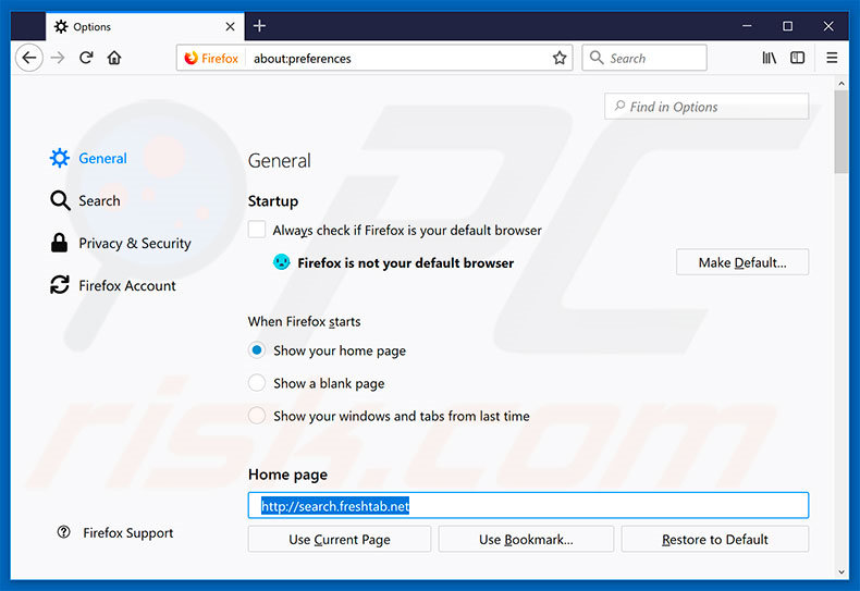 Removing search.freshtab.net from Mozilla Firefox homepage