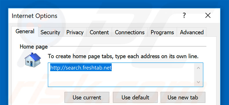 Removing search.freshtab.net from Internet Explorer homepage