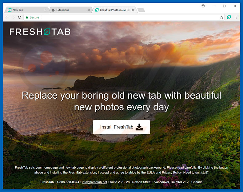 Website used to promote FreshTab browser hijacker