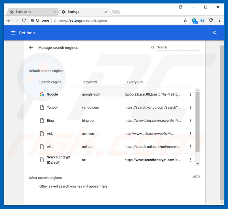 Removing search.searchlef.com from Google Chrome default search engine