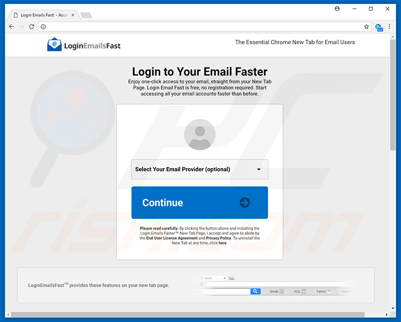 Website used to promote Login Email Fast browser hijacker