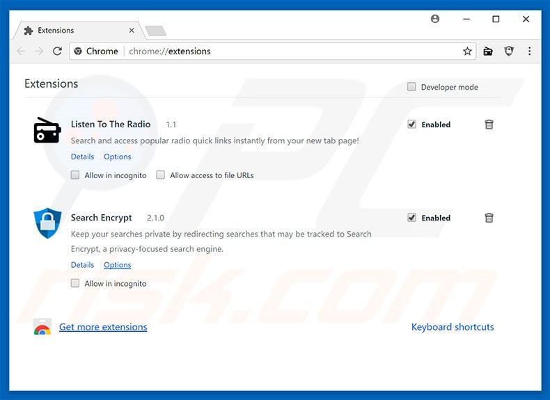 Removing search.searchlttrco.com related Google Chrome extensions