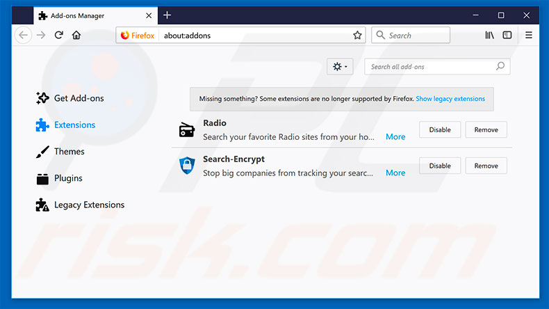 Removing search.searchlttrco.com related Mozilla Firefox extensions