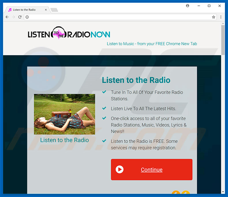 Website used to promote Listen To The Radio browser hijacker