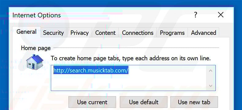 Removing search.musicktab.com from Internet Explorer homepage
