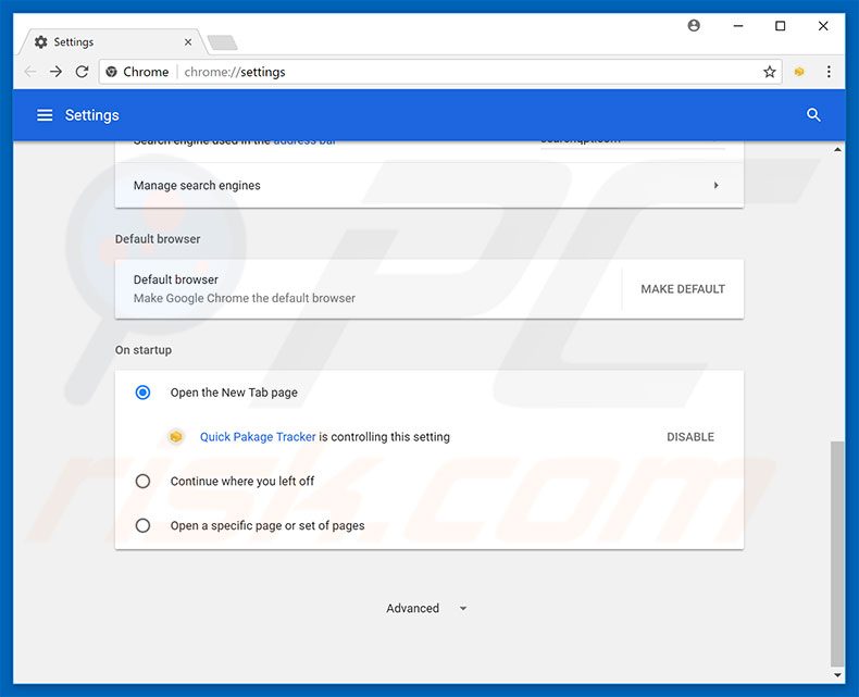 Removing search.searchqpt.com from Google Chrome homepage