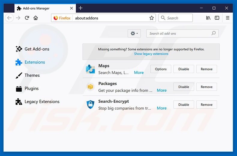 Removing search.searchtpg.com related Mozilla Firefox extensions