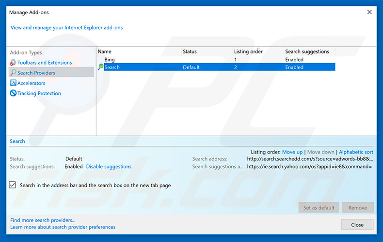 Removing search.searchtpg.com from Internet Explorer default search engine
