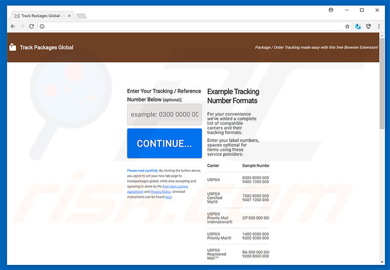 Website used to promote Track Packages browser hijacker