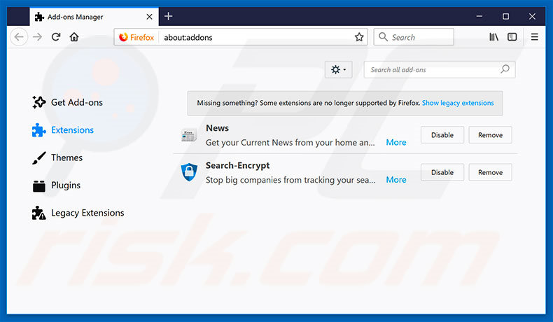 Removing search.searchtsbn.com related Mozilla Firefox extensions