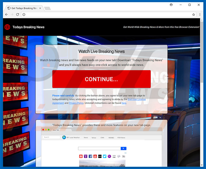 Website used to promote Todays Breaking News browser hijacker