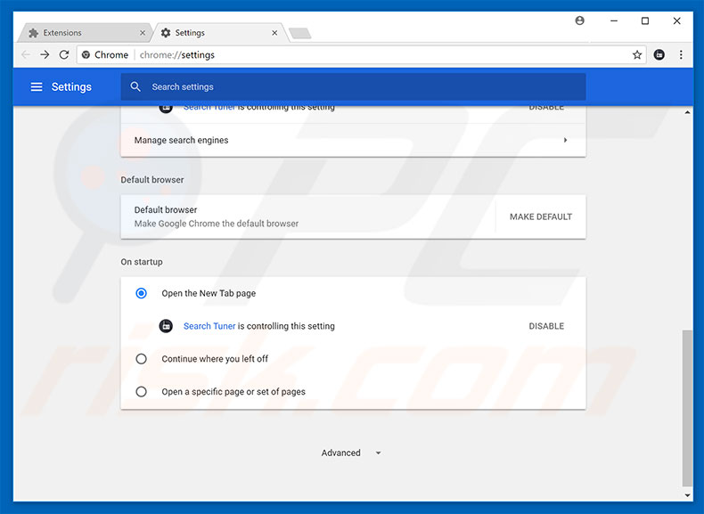 Removing searchtuner.com from Google Chrome homepage