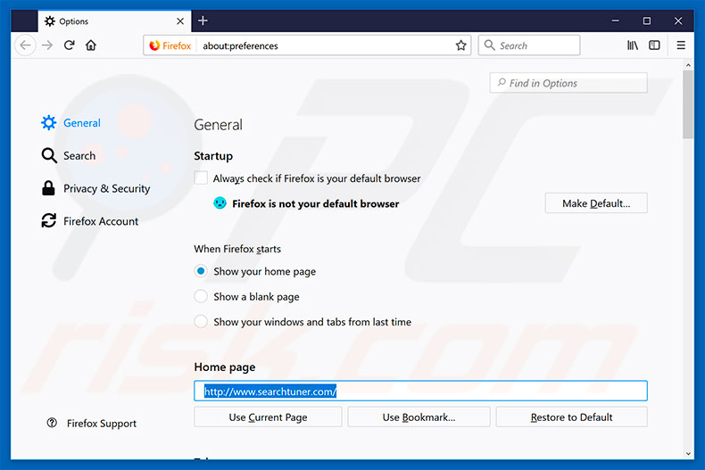 Removing searchtuner.com from Mozilla Firefox homepage