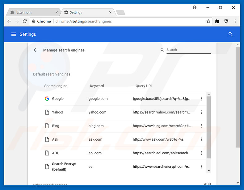 Removing search.searchumrz.com from Google Chrome default search engine