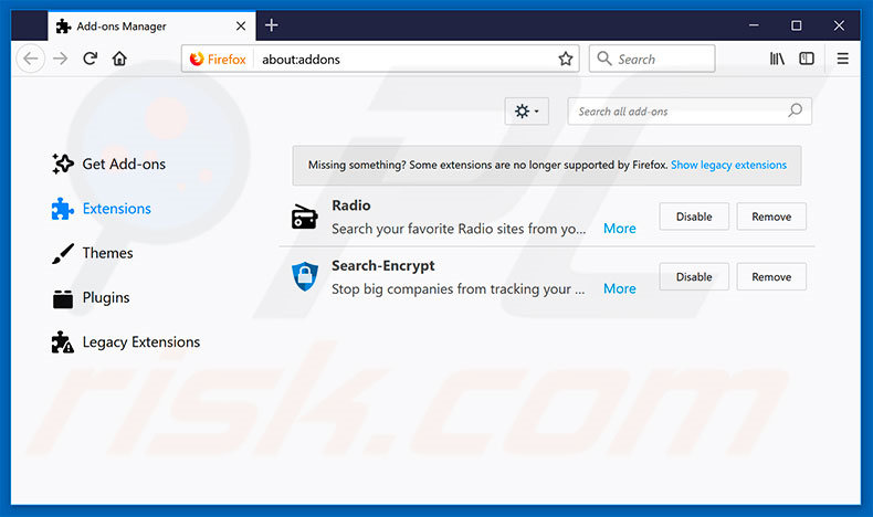 Removing search.searchumrz.com related Mozilla Firefox extensions