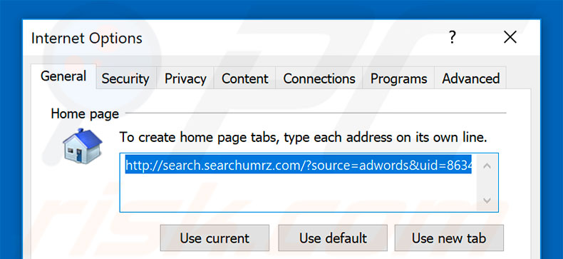 Removing search.searchumrz.com from Internet Explorer homepage