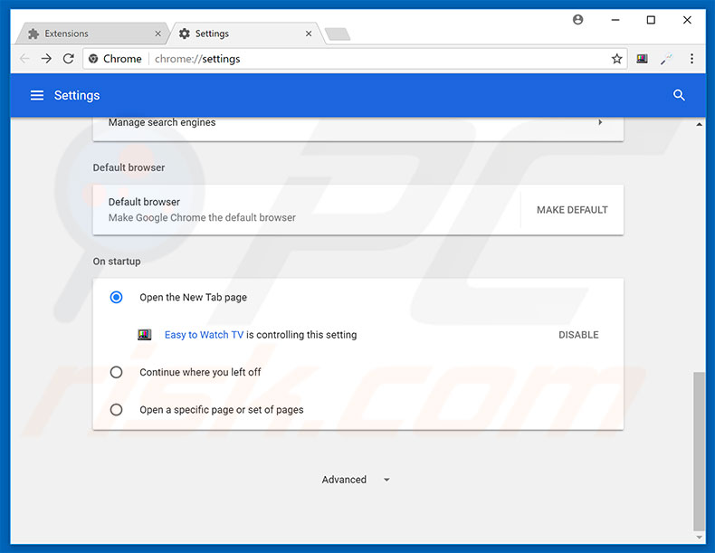 Removing search.seasytowatchtv.com from Google Chrome homepage
