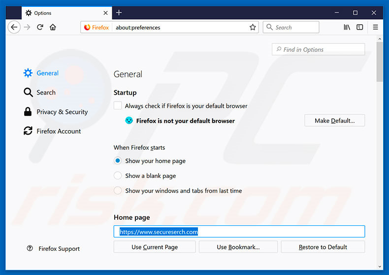 Removing secureserch.com from Mozilla Firefox homepage