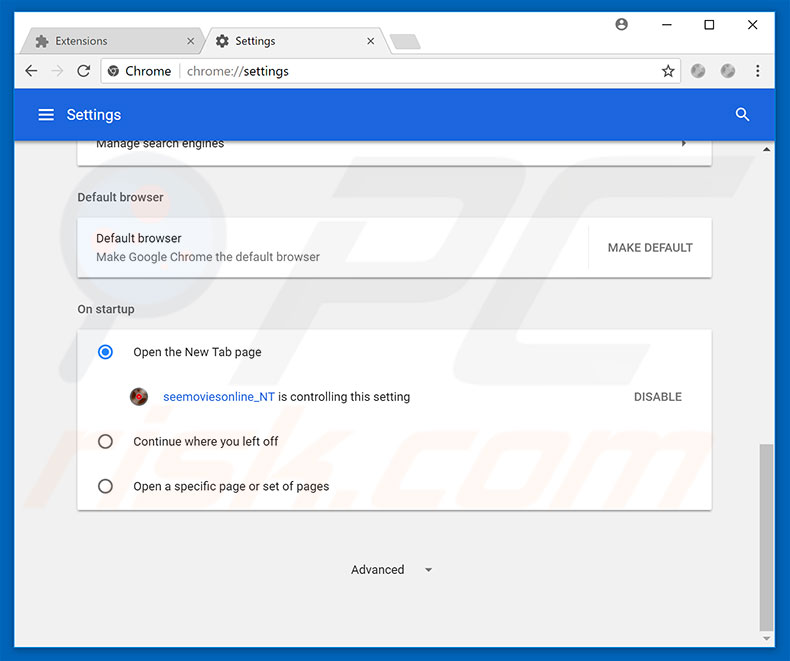 Removing search.seemoviesonline.stream from Google Chrome homepage