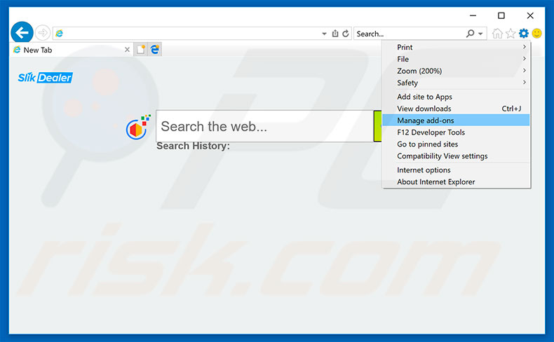 Removing SlikDealer ads from Internet Explorer step 1