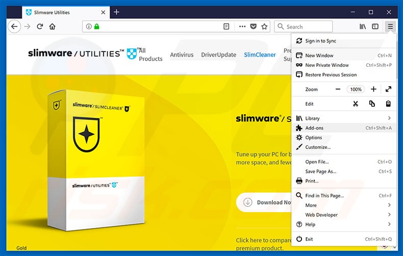 Removing SlimCleaner ads from Mozilla Firefox step 1