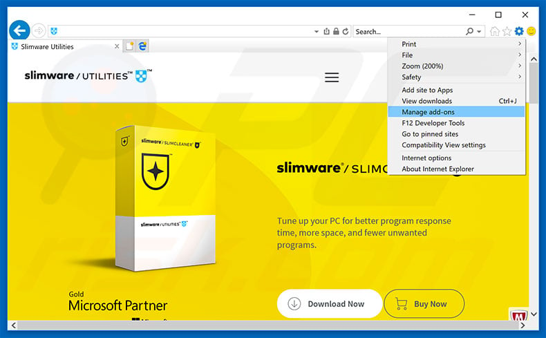 Removing SlimCleaner ads from Internet Explorer step 1