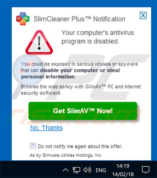 Fake SlimCleaner pop-up
