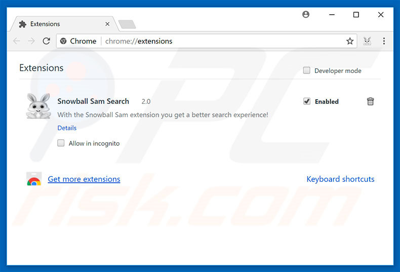 Removing search.snowballsam.com related Google Chrome extensions