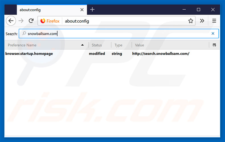 Removing search.snowballsam.com from Mozilla Firefox default search engine