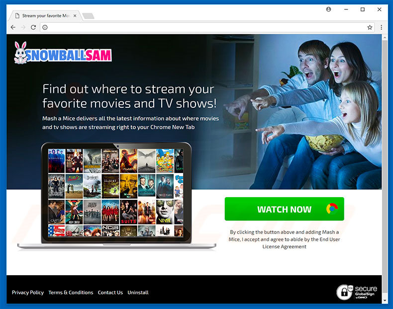 Website used to promote Snowball Sam browser hijacker