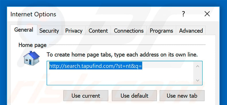 Removing search.tapufind.com from Internet Explorer homepage