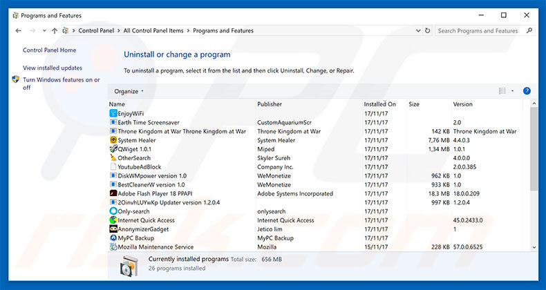 search.tapufind.com browser hijacker uninstall via Control Panel