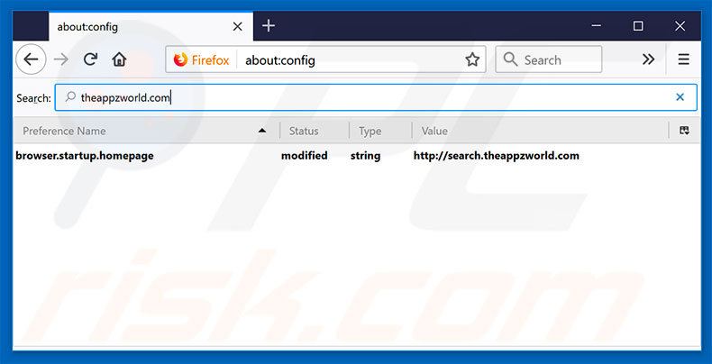 Removing search.theappzworld.com from Mozilla Firefox default search engine