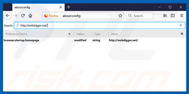 Removing webdigger.net from Mozilla Firefox default search engine