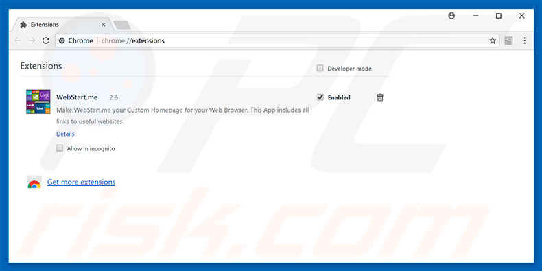 Removing webstart.me related Google Chrome extensions