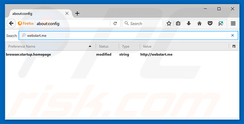 Removing webstart.me from Mozilla Firefox default search engine
