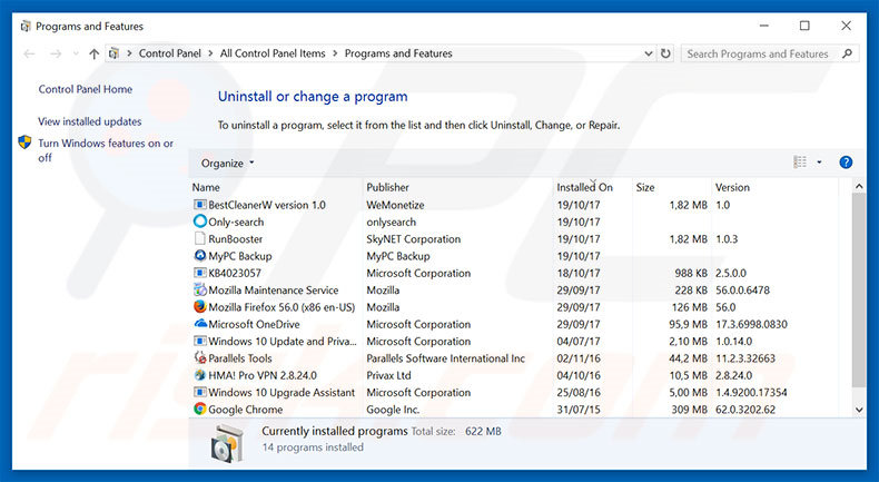 webstart.me browser hijacker uninstall via Control Panel