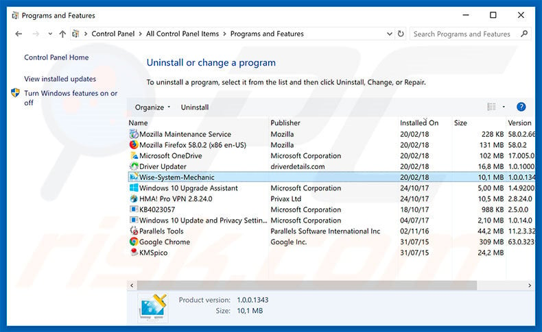 Wise System Mechanic adware uninstall via Control Panel