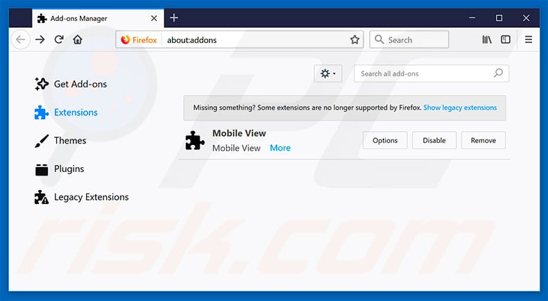 Removing rogue extensions from Mozilla Firefox step 2