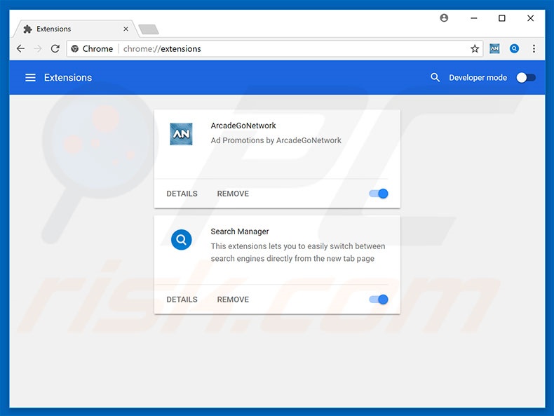 Removing ArcadeGoNetwork ads from Google Chrome step 2