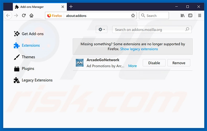 Removing ArcadeGoNetwork ads from Mozilla Firefox step 2