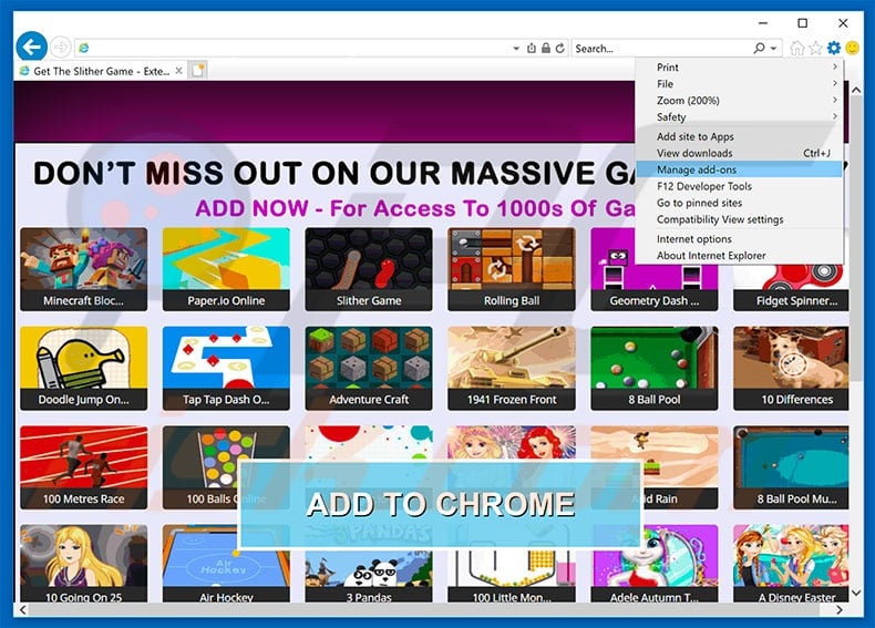 Removing ArcadeGoNetwork ads from Internet Explorer step 1